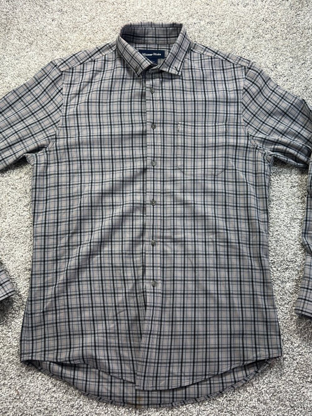 Mizzen+Main Men's Large Trim Tall Long Sleeve Gray Plaid Button Down